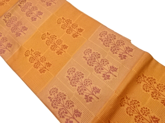 JAPANESE KIMONO / VINTAGE HANHABA OBI / WOVEN FLORAL PLANTS